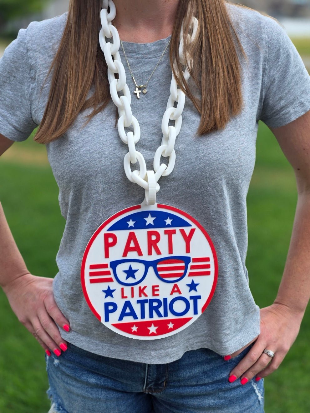Oversized 4th of July Party Necklace, Party Like a Patriot